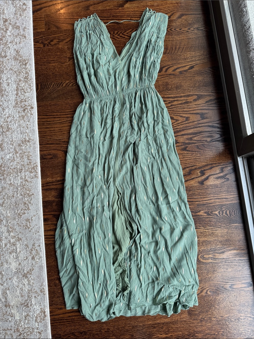 Poupette St. Barth Sage Green V-Neck Crinkle Maxi Dress